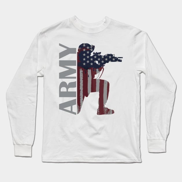 Army American Flag Soldier Long Sleeve T-Shirt by Sneek661